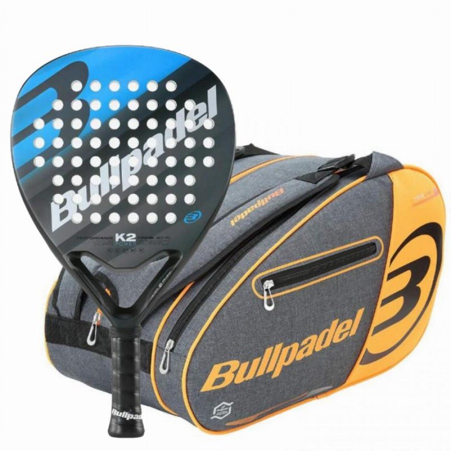 Pacote Raquete Bullpadel K2 Power 2023 e Bolsa de Padel Bullpadel Laranja